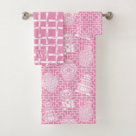 Chinoiserie Pagoda – Pink Preppy Asian Garden バスタオルセット