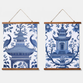 CHINOISERIE PAGODAS IN BLUE 1 & 2 吊り下げ型タペストリー