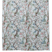 Chinoiserie Peony Flowers,Trees & Birds Light Grey シャワーカーテン (正面)