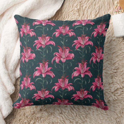 Chinoiserie Pink Lily Motif Pattern クッション (ブランケット)