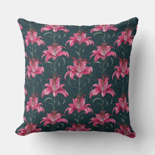 Chinoiserie Pink Lily Motif Pattern クッション (正面)