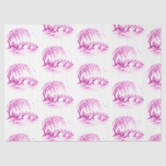 Chinoiserie Pink Willow Water Bridge 薄葉紙 (正面)