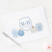 Chinoiserie Pumpkins Blue & Whiteのロ結婚ゴ 長方形シール (封筒)