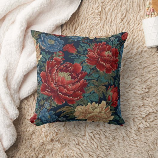 Chinoiserie Red Peony Floral Throw Pillow Covers クッション (ブランケット)