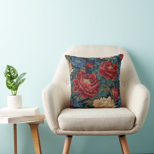 Chinoiserie Red Peony Floral Throw Pillow Covers クッション (椅子)