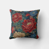 Chinoiserie Red Peony Floral Throw Pillow Covers クッション (裏面)