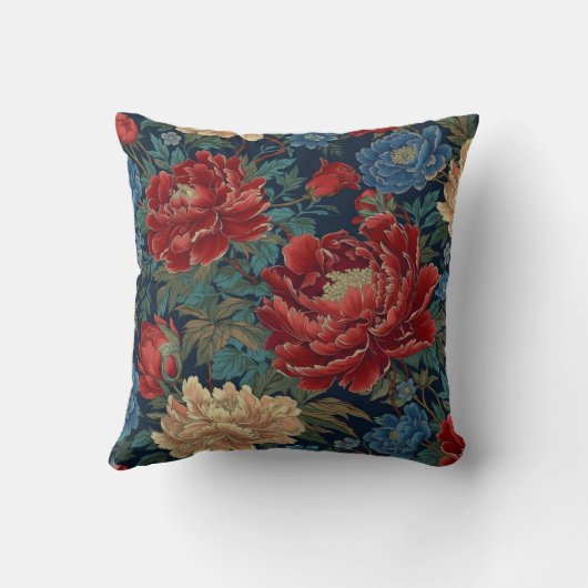 Chinoiserie Red Peony Floral Throw Pillow Covers クッション (裏面)