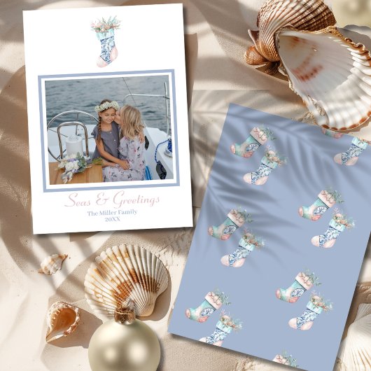 Chinoiserie Seashellクリスマスストッキング写真 シーズンカード