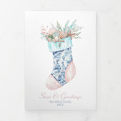 Chinoiserie Seashellクリスマスストッキング2枚 – 写真 三つ折りクリスマスカード (カバー)