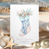 Chinoiserie Seashellクリスマスストッキング2枚 – 写真 三つ折りクリスマスカード
