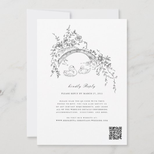 Chinoiserie swan all in one Wedding Invitation 招待状 (裏面)