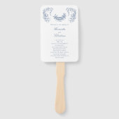 Chinoiserie Swans Blue White Wedding Program Fans ハンドファン (正面)