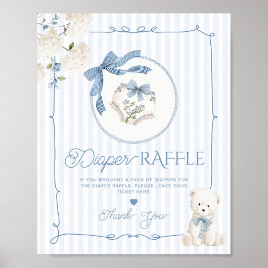 Chinoiserie Teddy Bear Coquette Bow Diaper raffle ポスター (正面)