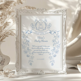 Chinoiserie teddy bear Toileベビーシャワーへようこそ ポスター