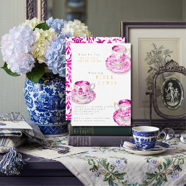 Chinoiserie Time for Tea ブライダルシャワー ピンク 招待状