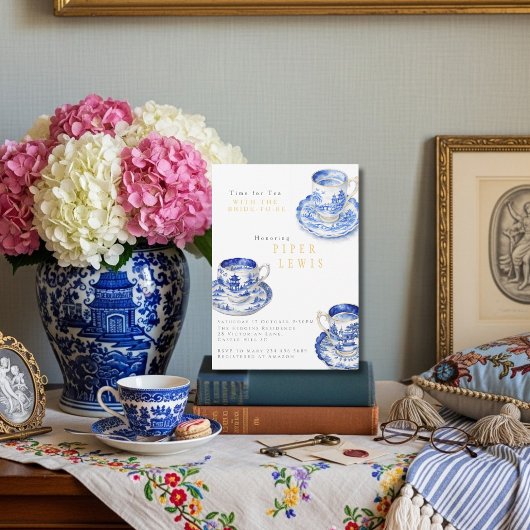 Chinoiserie Time for Tea Bridal Shower Blue  招待状