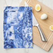 Chinoiserie toile，青い柳，青い中国    キッチンタオル (四つ折り)