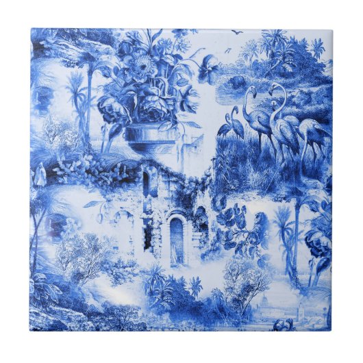 Chinoiserie toile,青い柳,青い中国 タイル (正面)