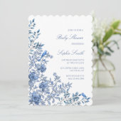 Chinoiserie Toile Blue Delicate Floral Baby Shower 招待状 (スタンド正面)