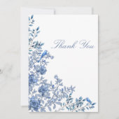 Chinoiserie Toile Blue Floral Baby Shower サンキューカード (正面)