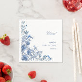 Chinoiserie Toile Blue Floral Baby Shower スタンダードカクテルナプキン (インサイチュ)