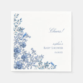 Chinoiserie Toile Blue Floral Baby Shower スタンダードカクテルナプキン
