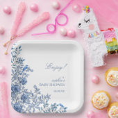 Chinoiserie Toile Blue Floral Baby Shower ペーパープレート (パーティー)