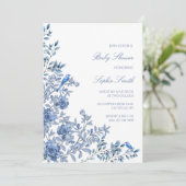 Chinoiserie Toile Blue Floral Baby Shower 招待状 (スタンド正面)