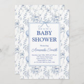 Chinoiserie Toile de Jouy blue赤ちゃんシャワー 招待状 (正面/裏面)