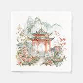 Chinoiserie Toile De Jouy Pagoda  スタンダードカクテルナプキン (正面)