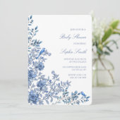 Chinoiserie Toile Dusty Blue Floral Baby Shower 招待状 (スタンド正面)