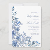 Chinoiserie Toile Dusty Blue Floral Baby Shower 招待状 (正面)