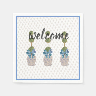 Chinoiserie Topiary Blue White Ginger Jar Doormat スタンダードカクテルナプキン