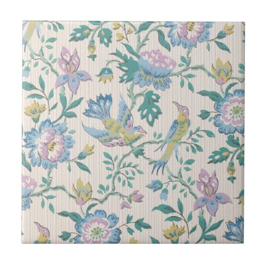 Chinoiserie Vintage Bird Floral Pastel Pattern タイル (正面)
