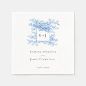 Chinoiserie Wedding Floral Monogram Elegant スタンダードカクテルナプキン (正面)