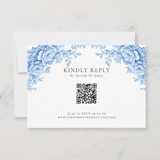 Chinoiserie Wedding Minimal Monogram RSVP QR Code (正面)