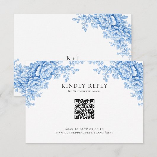 Chinoiserie Wedding Minimal Monogram RSVP QR Code (正面/裏面)
