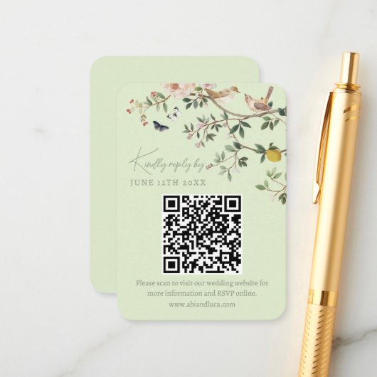 Chinoiserie Wedding Website RSVP QR Code エンクロージャーカード (正面/裏面インサイチュ)