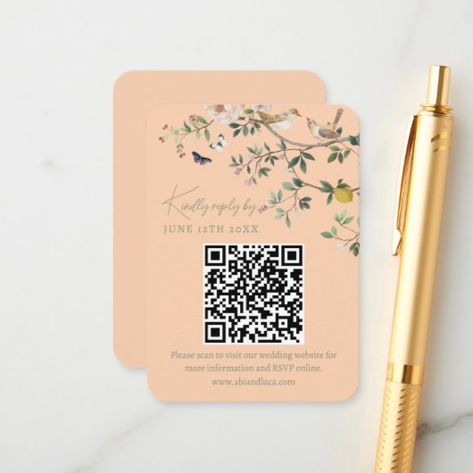 Chinoiserie Wedding Website RSVP QR Code  エンクロージャーカード (正面/裏面インサイチュ)