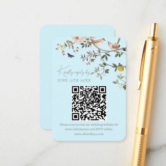 Chinoiserie Wedding Website RSVP QR Code  エンクロージャーカード (正面/裏面インサイチュ)