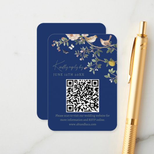 Chinoiserie Wedding Website RSVP QR Code エンクロージャーカード (正面/裏面インサイチュ)