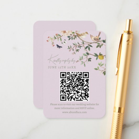 Chinoiserie Wedding Website RSVP QR Code  エンクロージャーカード (正面/裏面インサイチュ)