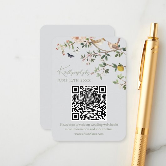 Chinoiserie Wedding Website RSVP QR Code エンクロージャーカード (正面/裏面インサイチュ)