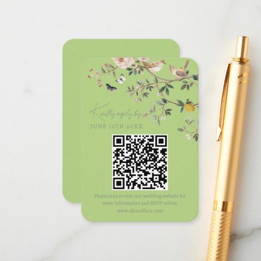 Chinoiserie Wedding Website RSVP QR Code  エンクロージャーカード (正面/裏面インサイチュ)