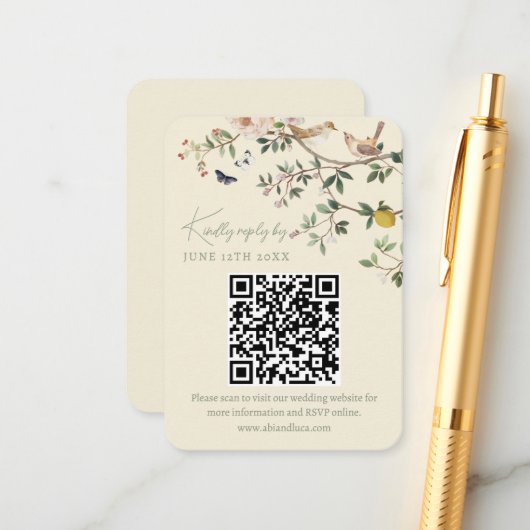 Chinoiserie Wedding Website RSVP QR Code  エンクロージャーカード (正面/裏面インサイチュ)
