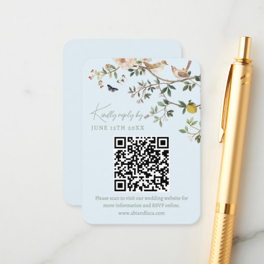 Chinoiserie Wedding Website RSVP QR Code  エンクロージャーカード (正面/裏面インサイチュ)