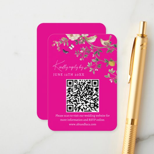 Chinoiserie Wedding Website RSVP QR Code エンクロージャーカード (正面/裏面インサイチュ)