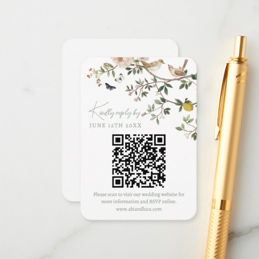 Chinoiserie Wedding Website RSVP QR Code  エンクロージャーカード (正面/裏面インサイチュ)