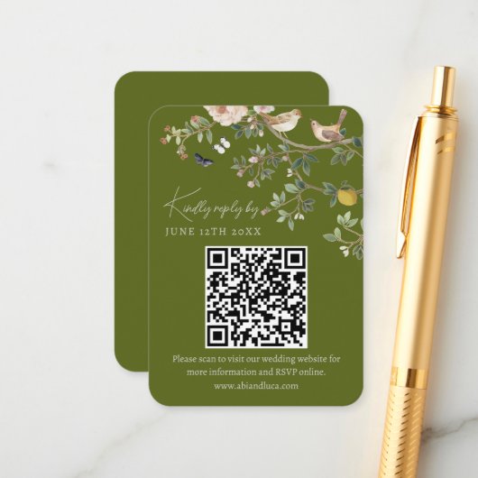 Chinoiserie Wedding Website RSVP QR Code エンクロージャーカード (正面/裏面インサイチュ)