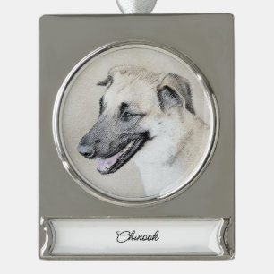 Chinook (ヘリコプターの耳絵画)'s - Dog Art シルバープレートバナーオーナメント